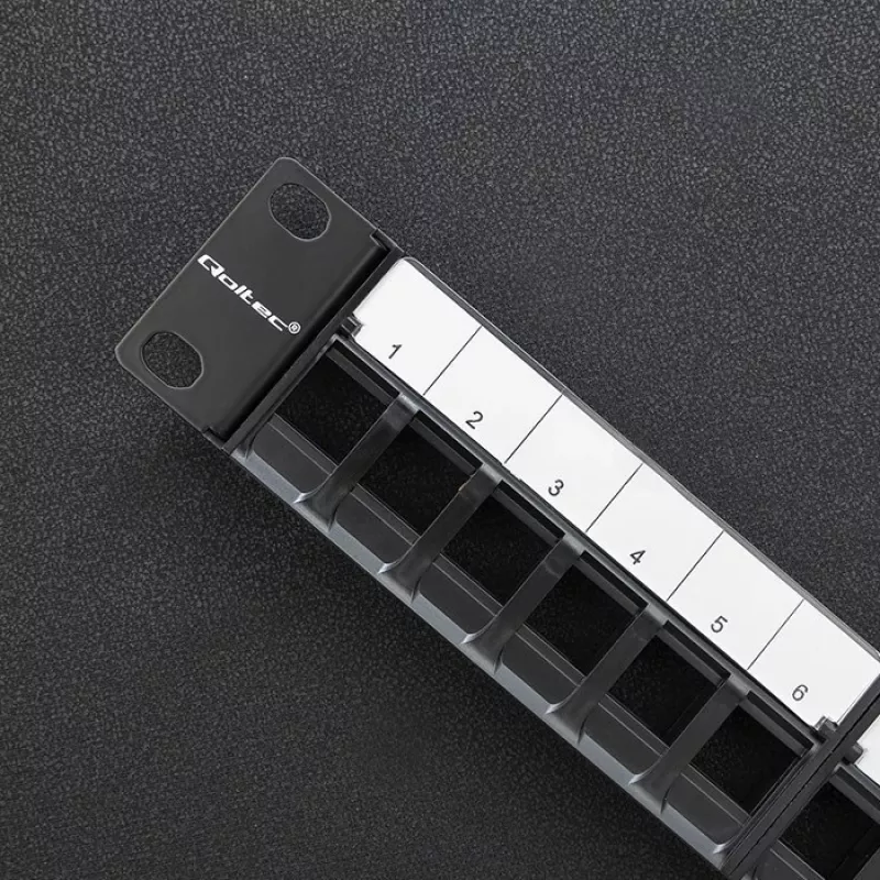 Qoltec 54516 19-inch Rack Patch Panel, 24 Ports, 1U, UTP, Black