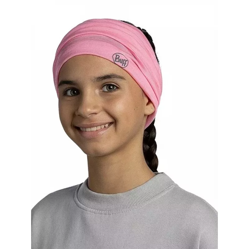 Multifunctional Kids Bandana Buff Merino Lightweight – solid rose pink, seamless merino wool headwear for children