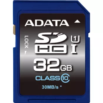 ADATA Premier SDHC UHS-I U1 Class10 32GB, 32 GB, SDHC, Class 10, 30 MB/s, 10 MB/s, Black, Blue