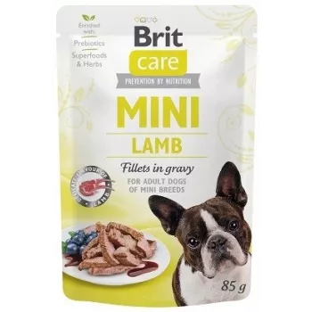 Wet dog pâté Brit Mini Lamb 85 g — single-protein lamb wet food for small adult dogs, grain-free, 85 g sachet