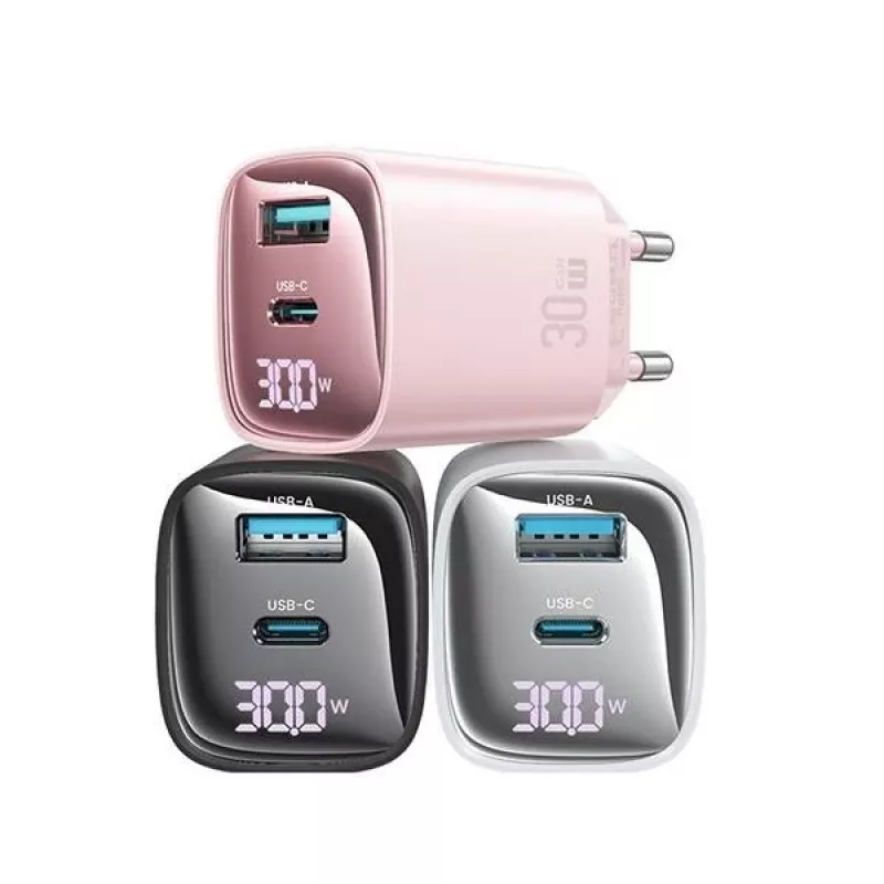 Charger usams CC229 30W GaN USB-C and USB LED compact travel charger