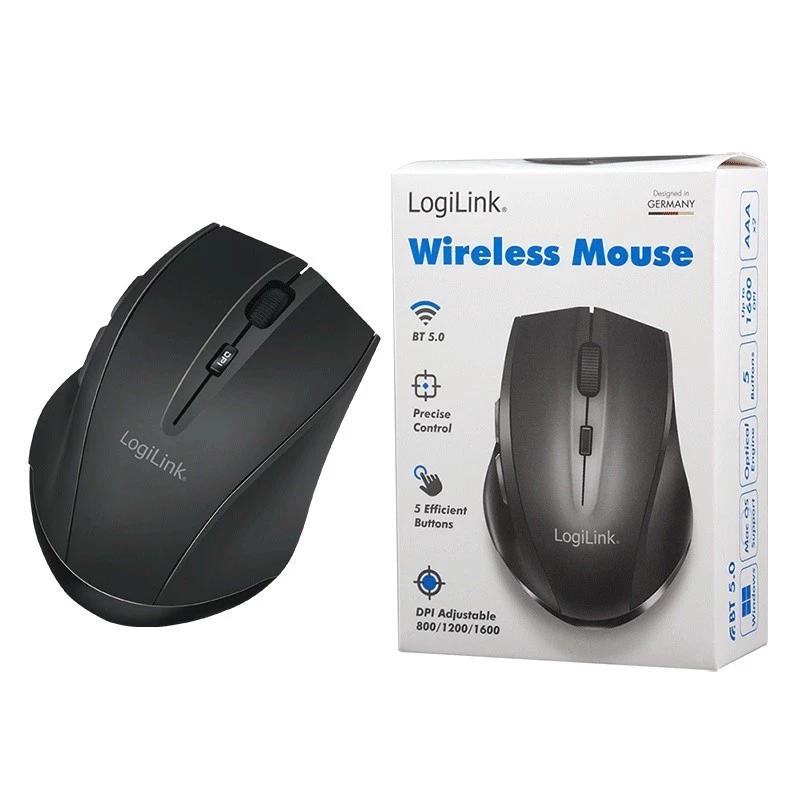 Logilink Wireless mouse BT5.0, ergonomic, black