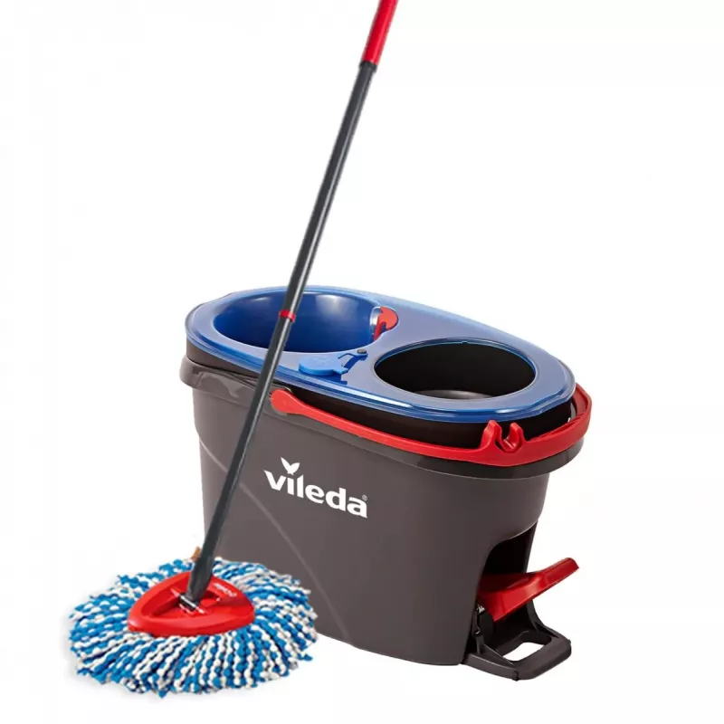 Floor mop VILEDA Microfibre 320 mm, telescopic handle 55–123 cm, washable, 360° rotating head, black/blue/red