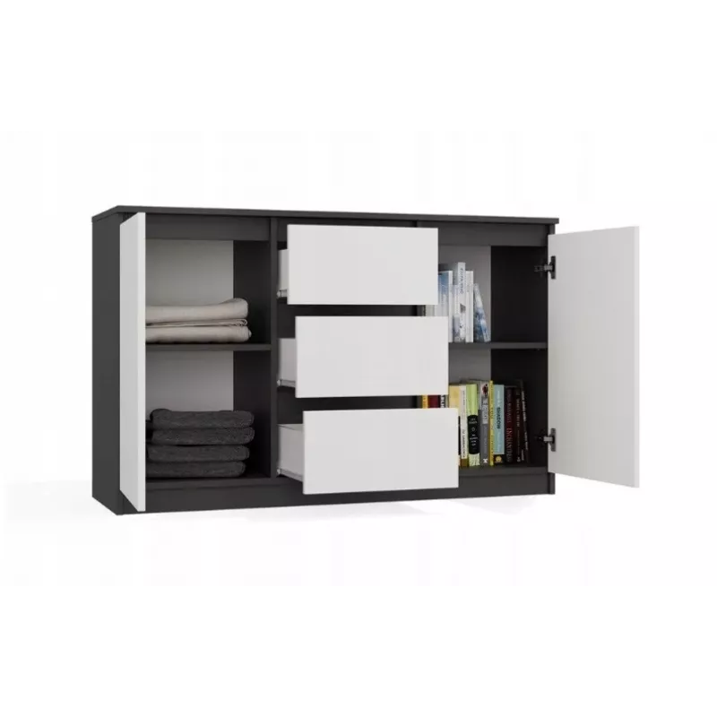 Chest of Drawers 2 Doors 3 Drawers top e shop M-MP-K-MAL-2D3S-ANTBIA — Anthracite frame, White doors, 1200×750×400 mm