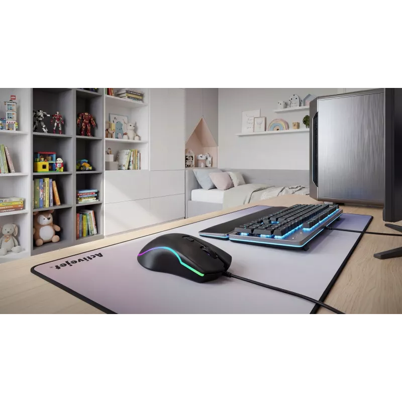 Wired heated gaming mouse ActiveJet AMY-W390 — ambidextrous, optical 2000 DPI, USB Type-A, 4 buttons, black