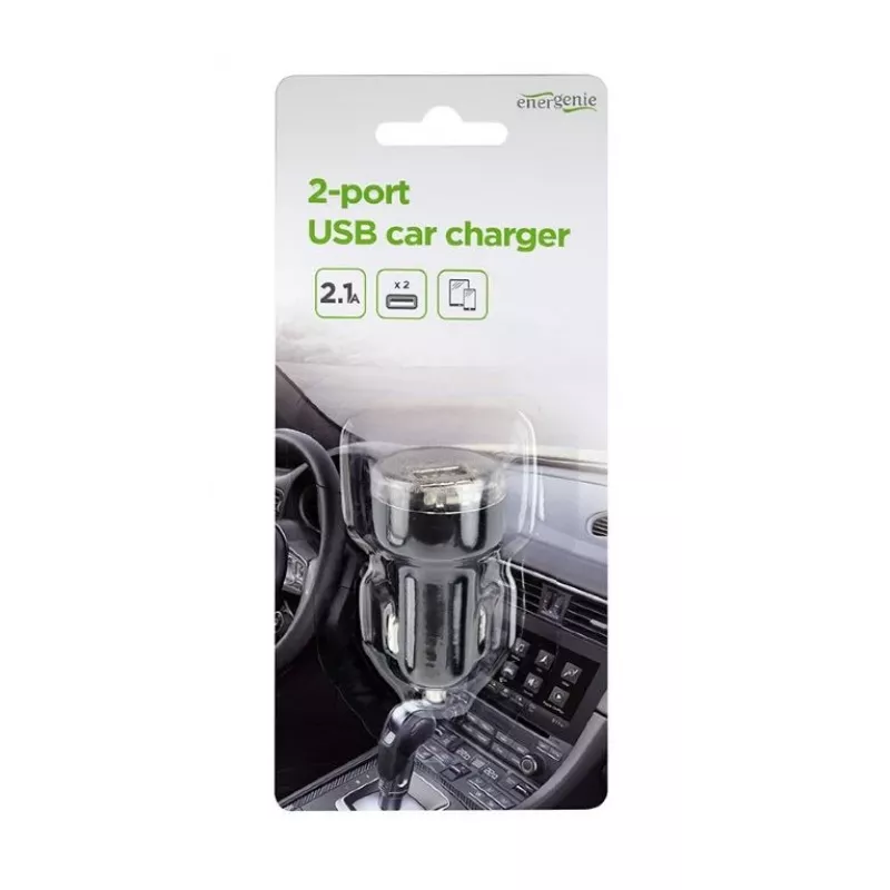 Car charger Gembird EG-U2C2A-CAR-02, 12–24V input, 5V/2.1A output, 2× USB 2.0, black