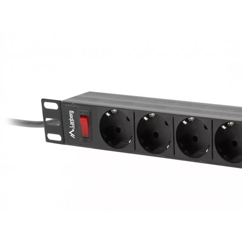 Power Distribution Unit LANBERG PDU-09F-0300-BK — 9x Type F outlets, 3 m cable, aluminium housing, 10 A