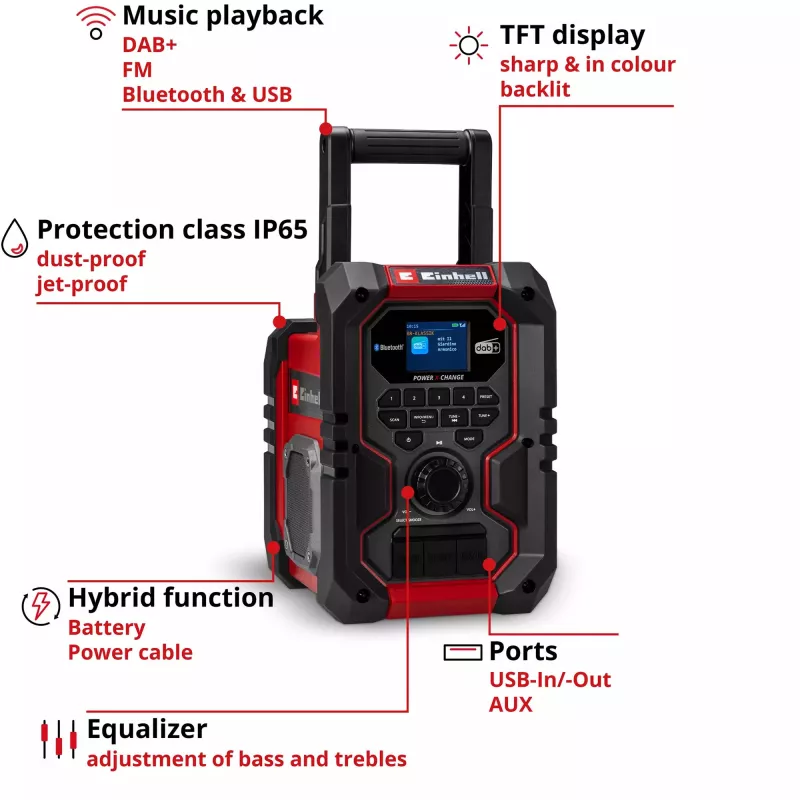 Portable radio EINHELL TE-CR 18 Li DAB+ FM Bluetooth USB, battery-powered (TE-CR 18 Li compatible)