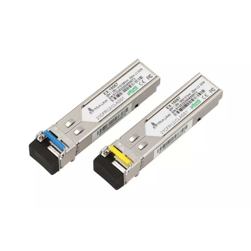 Extralink SFP WDM Module 1.25G, 1.25Gbps, 1310/1550nm, Single Mode, 20km, LC, DOM, Pair, Designed for HP/Aruba