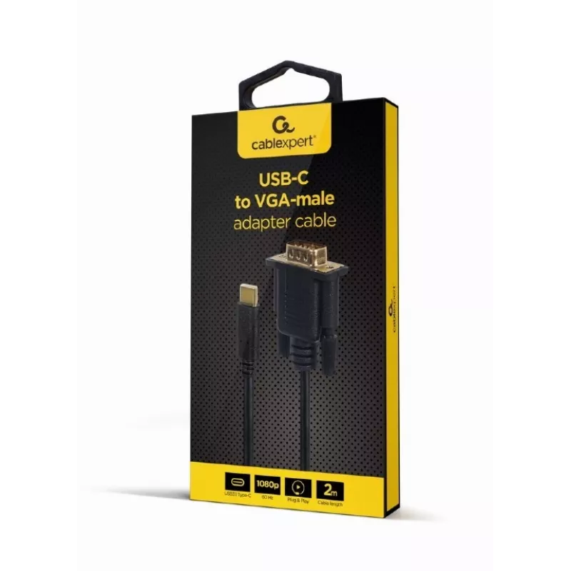 USB graphics adapter Gembird A-CM-VGAM-01, USB-C to VGA, 1920x1080, 0.15 m cable, black