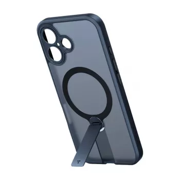 Protective phone case Torras Pstand Spin for iPhone 16 Plus — black, foldable stand, slim protection