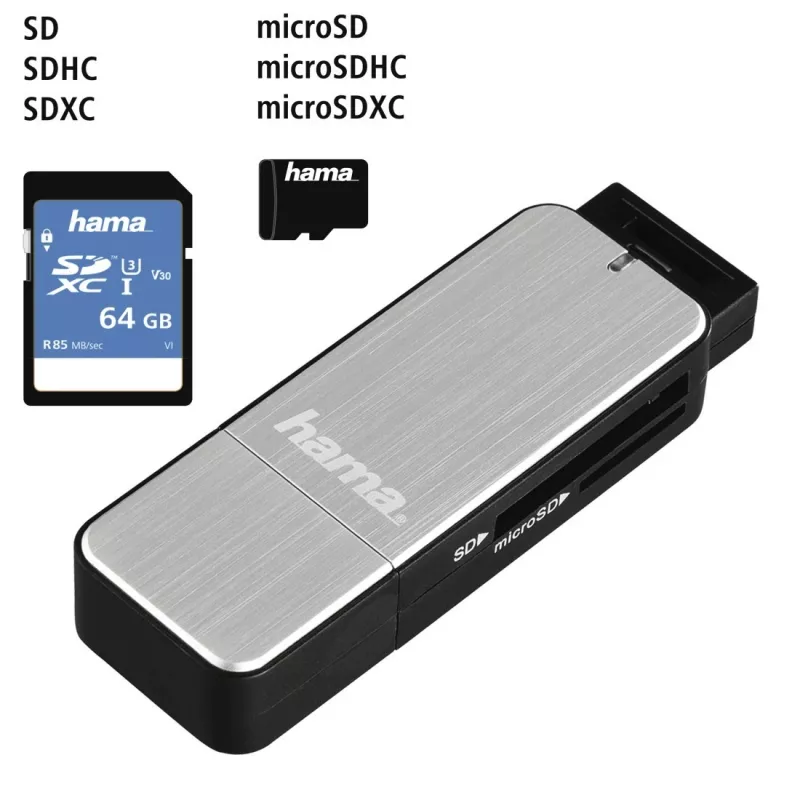 Hama 123900 card reader USB 3.2 Gen 1 (3.1 Gen 1) Black, Silver