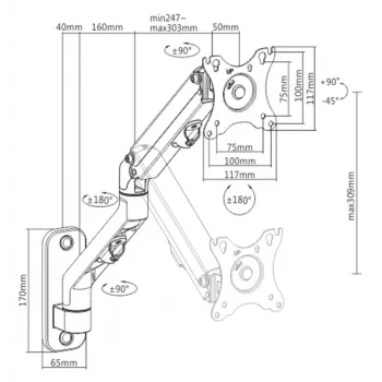 Wall monitor mount Gembird MA-WA1-02, single-arm, for 17 inch–27 inch screens, VESA 75x75–100x100, max load 7 kg, aluminum, black