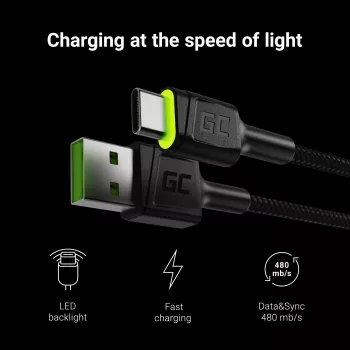 Green Cell KABGC13 USB cable USB 2.0 2 m USB A USB C Black