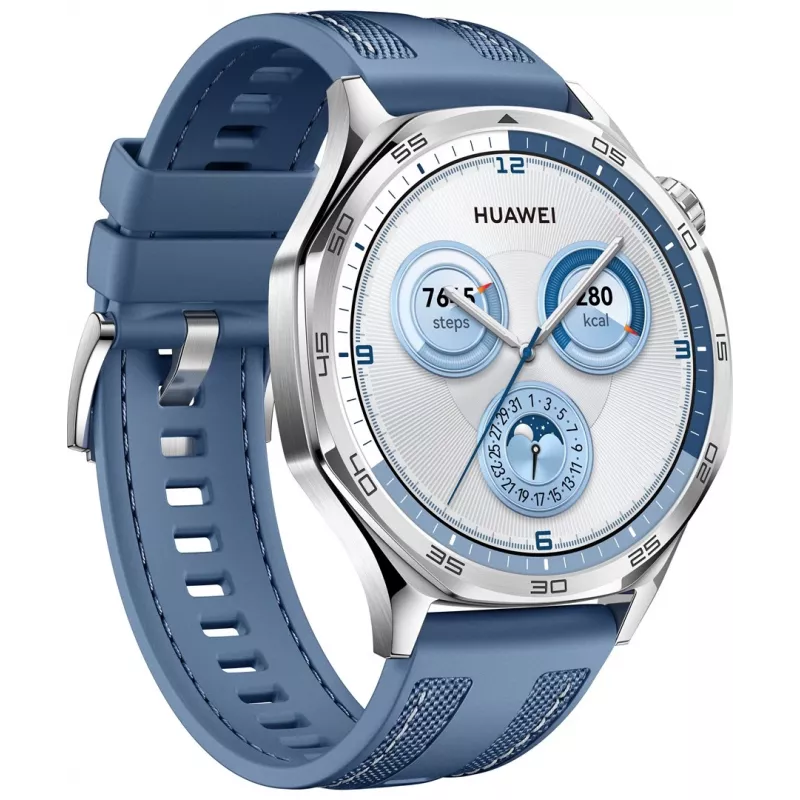 Smartwatch HUAWEI WATCH GT5 46mm — 1.43 inch AMOLED, GPS, 524 mAh, stainless steel case, blue woven band