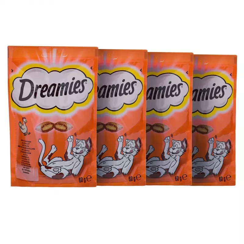 Cat treats Dreamies Cheese, Chicken, Salmon assortment 12×60 g — meaty solid snacks, Protein 31%, Fat 21%