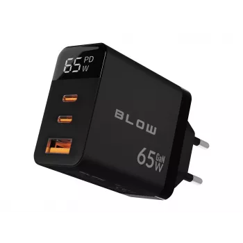 LCD wall charger USB socket + USB-Cx2 PD 65W GAN black wattmeter