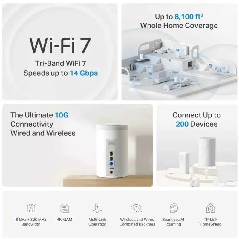 Wireless mesh router system TP‑LINK Deco BE68 (3‑pack) Wi‑Fi 7 mesh kit