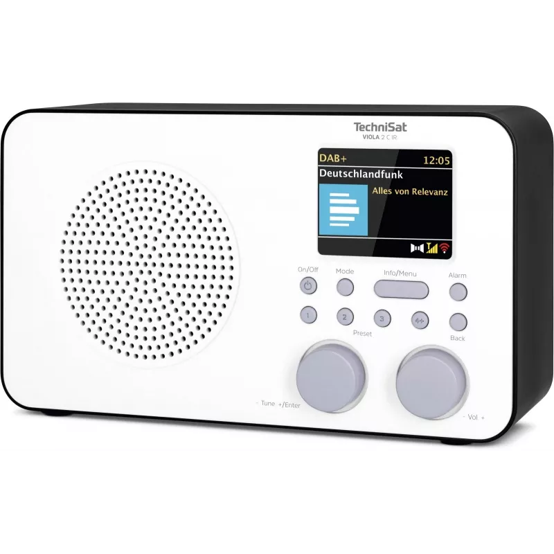 Internet radio TECHNISAT VIOLA 2 C IR — Analog & digital tuner, DAB+/FM, Wi‑Fi, 3 W, 2.4 inch TFT, 3.5 mm, Black/White