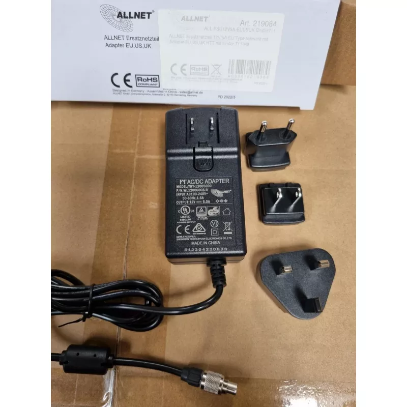 Power supply ALLNET ALL-PSU12V5A-EUUSUK-Binder711 12V 5A with Binder 7/11 connector (EU/US/UK plugs)