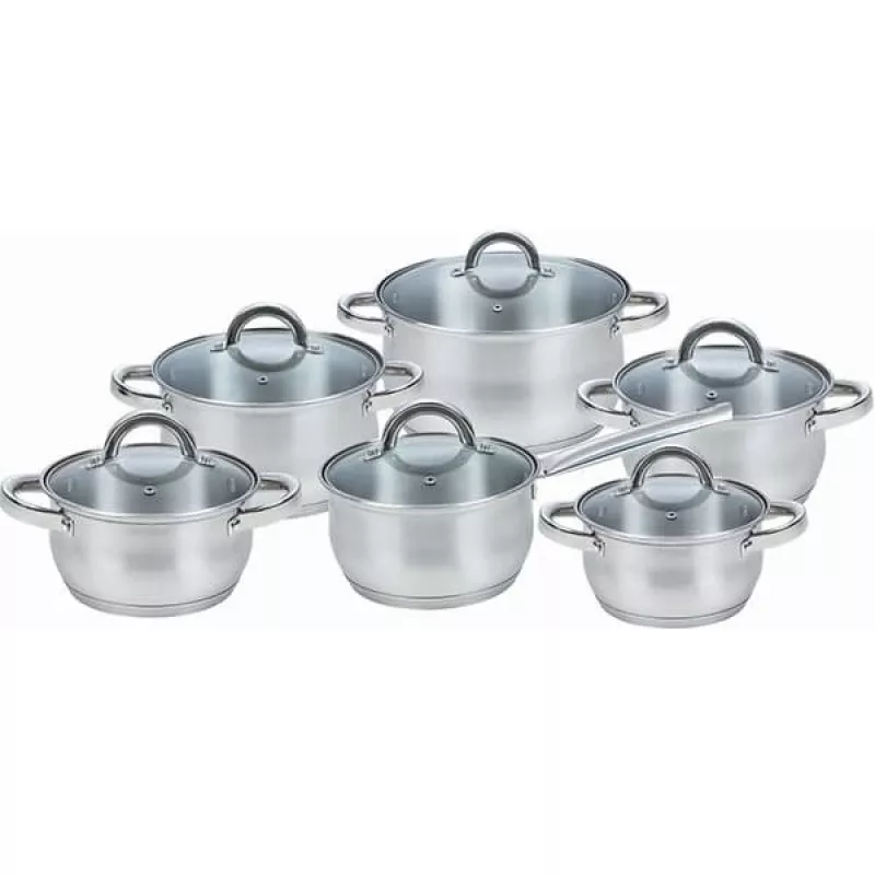 Cookware set Maestro MR-2120-12 — 12-piece stainless steel non-stick collection, induction-compatible, includes 6 saucepans (16–24 cm) and glass lids