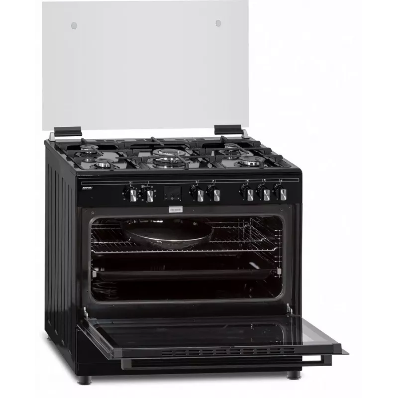 Gas-electric cooker MPM MPM-93-KGM-32 90 cm with gas hob, electric oven, 5 burners, black, energy class A