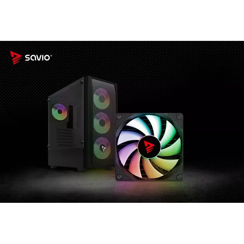 PC case SAVIO Noctis Flow RGB — Cube, ATX/Mini-ITX, 3x 120 mm front fans, tempered glass side, max GPU 35 cm