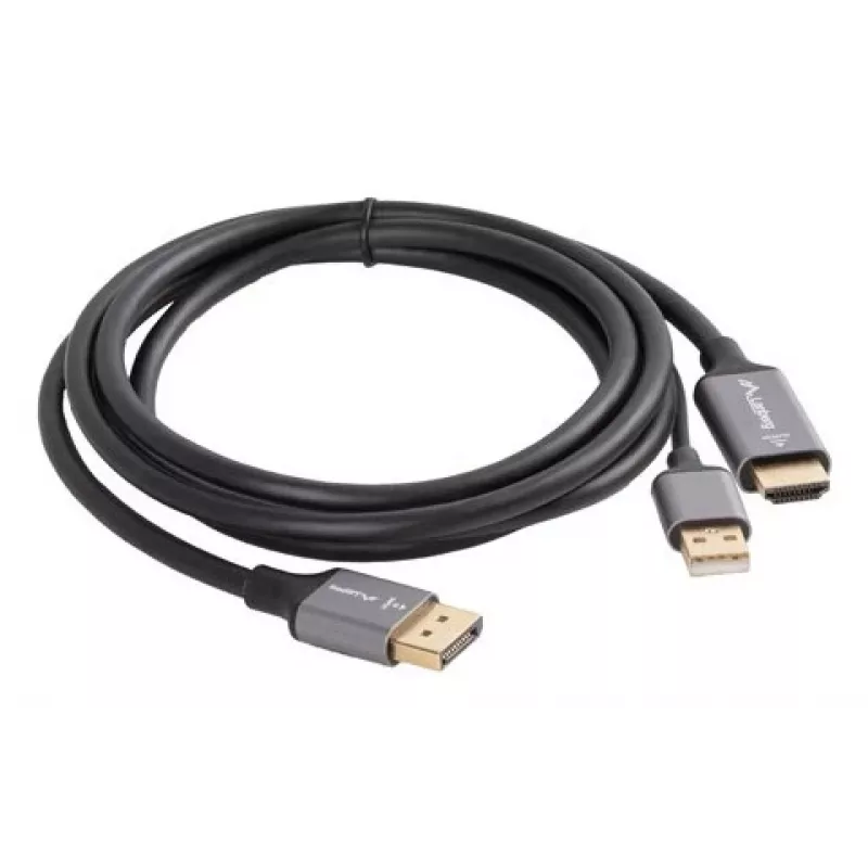Lanberg CA-HDDP-20CU-0018-BK video cable adapter 1.8 m DisplayPort HDMI + USB Black, Silver