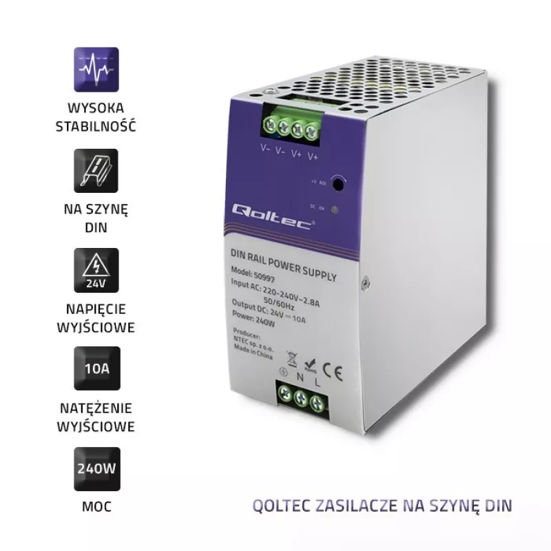 DIN rail power supply QOLTEC 50997 240W 24V 10A