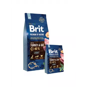 Dog dry food Brit Premium by Nature Light 15 kg — Turkey & Apple, 25% protein, 8% fat, 3180 kcal/kg