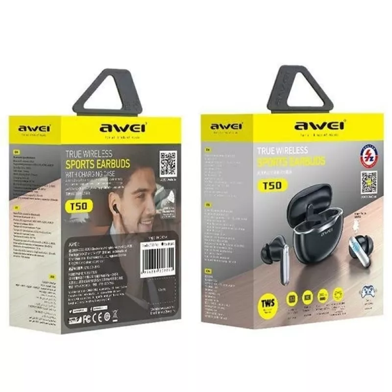 Awei Headphones Bluetooth 5.3 T50 Tws Charging Case /Black