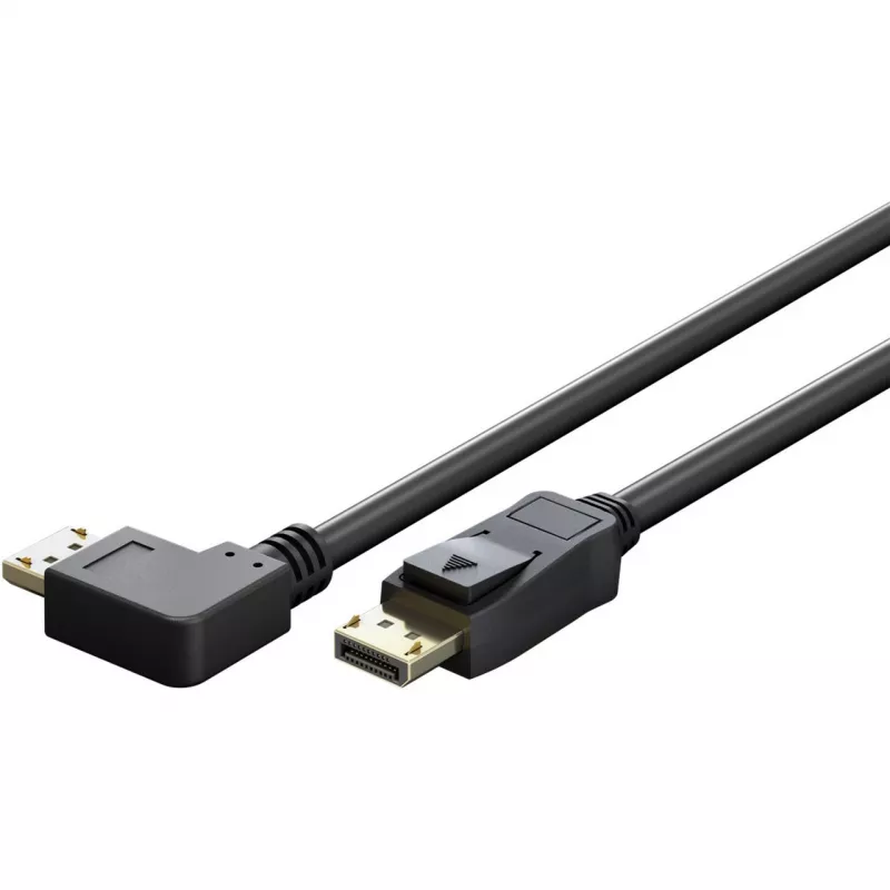 Cable DisplayPort Plug 90° > DisplayPort Plug, 8K / 144Hz (black, 2 Meter, 1 Plug 90° side-angled, 54 Gbit/s, DisplayPort 2.0 / 2.1)