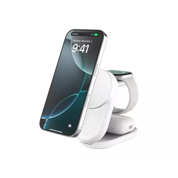 Indoor Charger Belkin UltraCharge 25w Qi2 3in1 Magnetic Charger EU White Round
