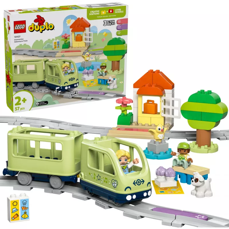 Toy train set LEGO DUPLO Interactive Adventure Railway 10427, 57 pieces, 2 minifigures, for ages 2+