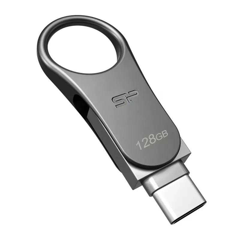 Silicon Power Mobile C80 128GB USB Flash Drive, USB Type-A / USB Type-C, USB 3.0 (3.1 Gen 1), Titanium