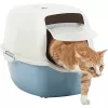 Hooded cat litter box Rotho Bailey 560×400×390 mm, blue/white, carbon filter, handle, door flap