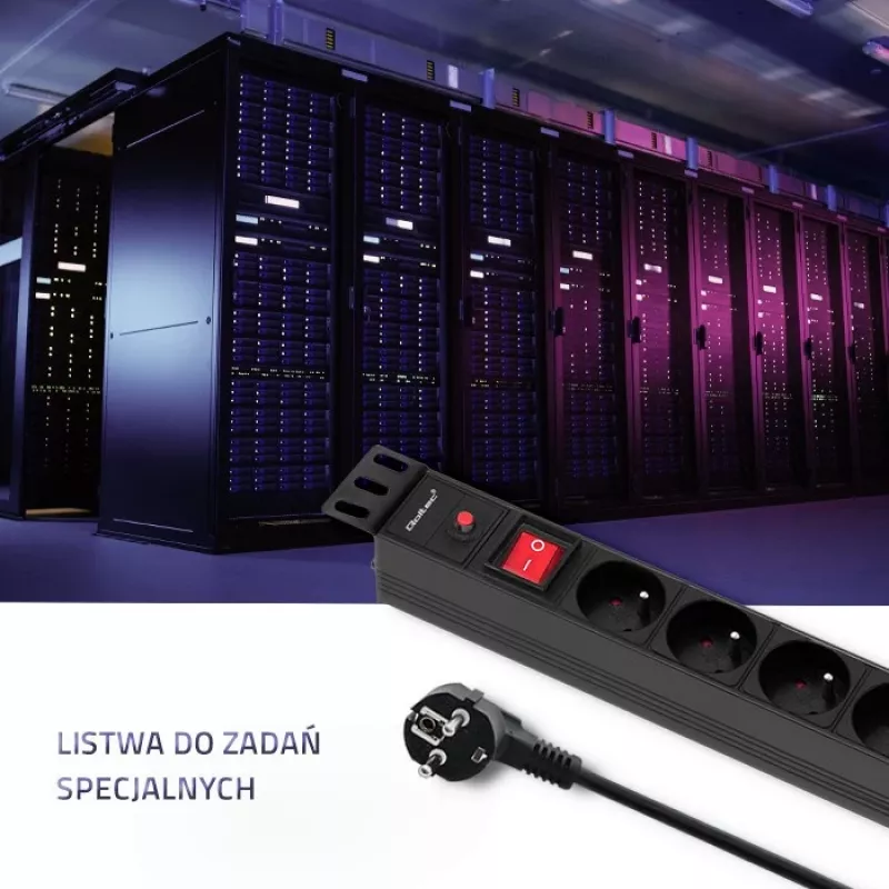 Qoltec 53996 Power strip for RACK 19 | 1U | 16A | PDU | 8xFRENCH | 2m