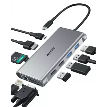 USB-C hub Aukey CB-C89 10-in-1 with RJ45 1000Mbps, HDMI 4K, multiple ports