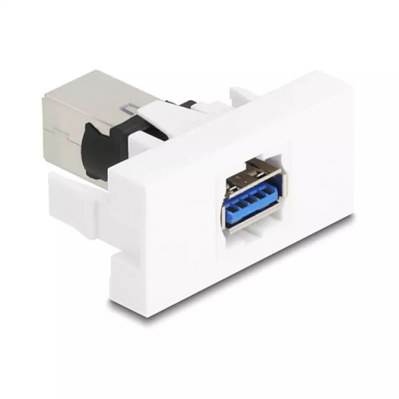 Keystone module DELOCK 90910 — flat USB A connector, white, 45×22.5×42.6 mm