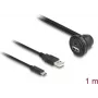 DeLOCK USB 2.0 Cable USB Type-A male and USB Type-C male to USB Type-A female 90° angled and USB Type-C female 90° angled 1 m black