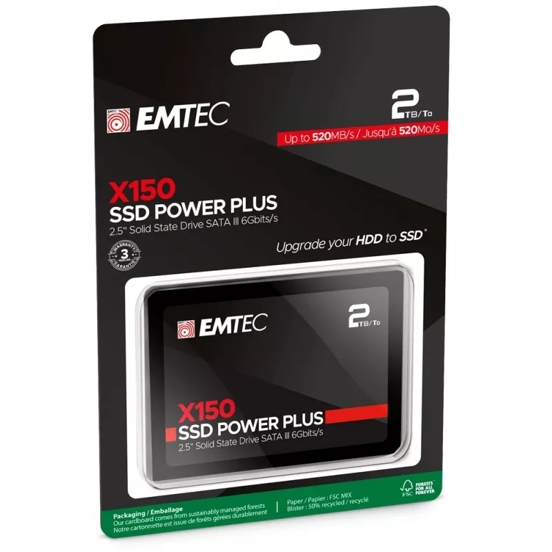 Emtec X150 Power Plus - SSD - 2 TB - intern - 2.5 (6.4 cm) - SATA 6Gb/s (ECSSD2TX150)