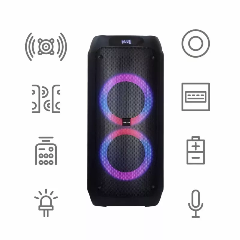 Portable speaker MANTA ATTIS SPK0802 120W, Bluetooth, wired input, rechargeable, FM, LED lights