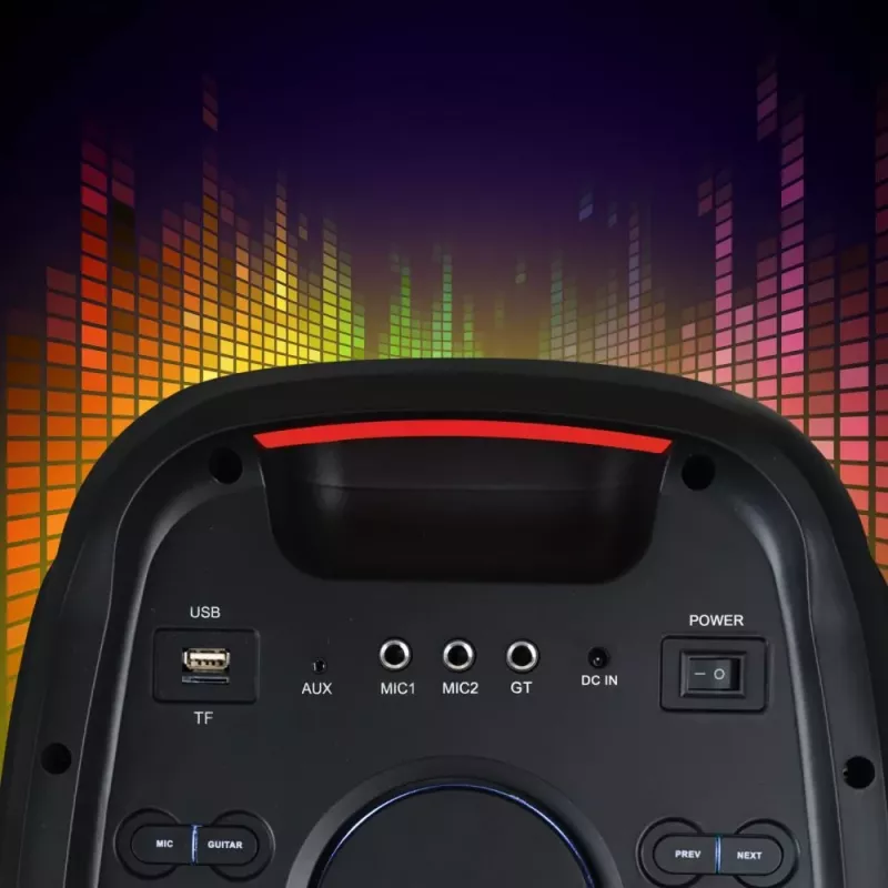 Portable speaker MANTA ATTIS SPK0802 120W, Bluetooth, wired input, rechargeable, FM, LED lights