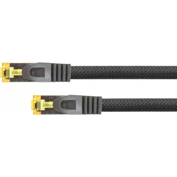Python® Series RJ45 Patch Cable with Cat.7 Raw Cable, Latch Protection (RNS®) and Nylon Braiding, S/FTP, PiMF, Halogen-Free, 600MHz, OFC, black, 25m (8070PY-250S)