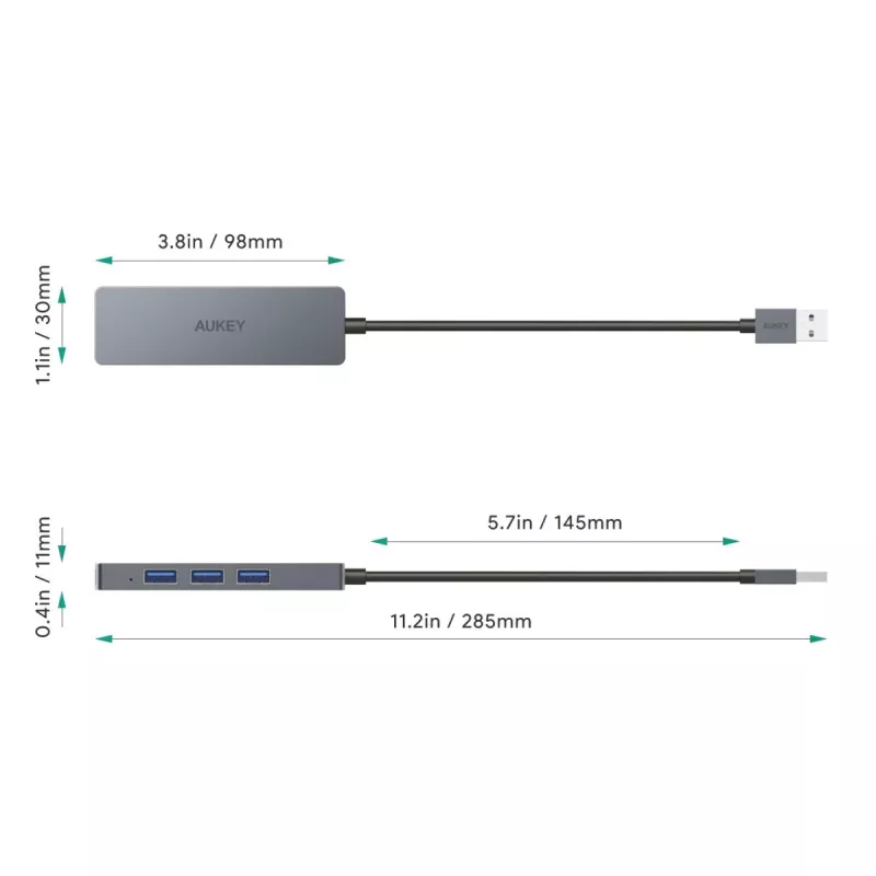 USB hub Aukey CB-H36 — 4-port USB 3.2 Gen 1 Type-A, host USB 2.0, 5000 Mbit/s, aluminium silver
