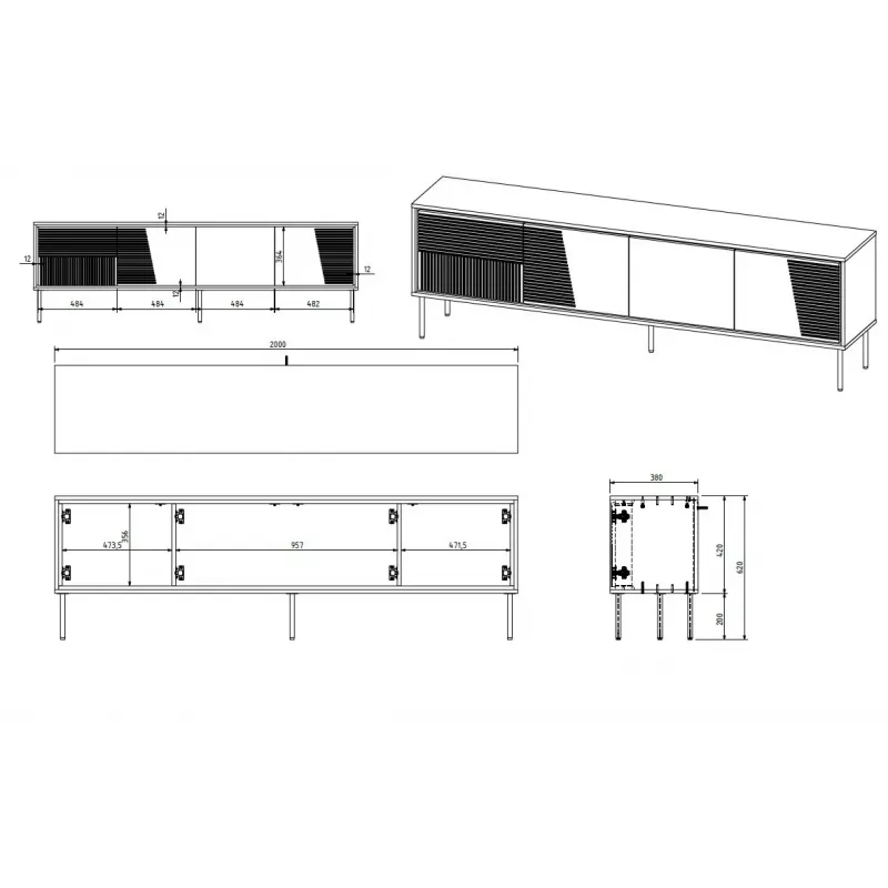 RTV cabinet ABI 4D 200x38x62 cashmere matt