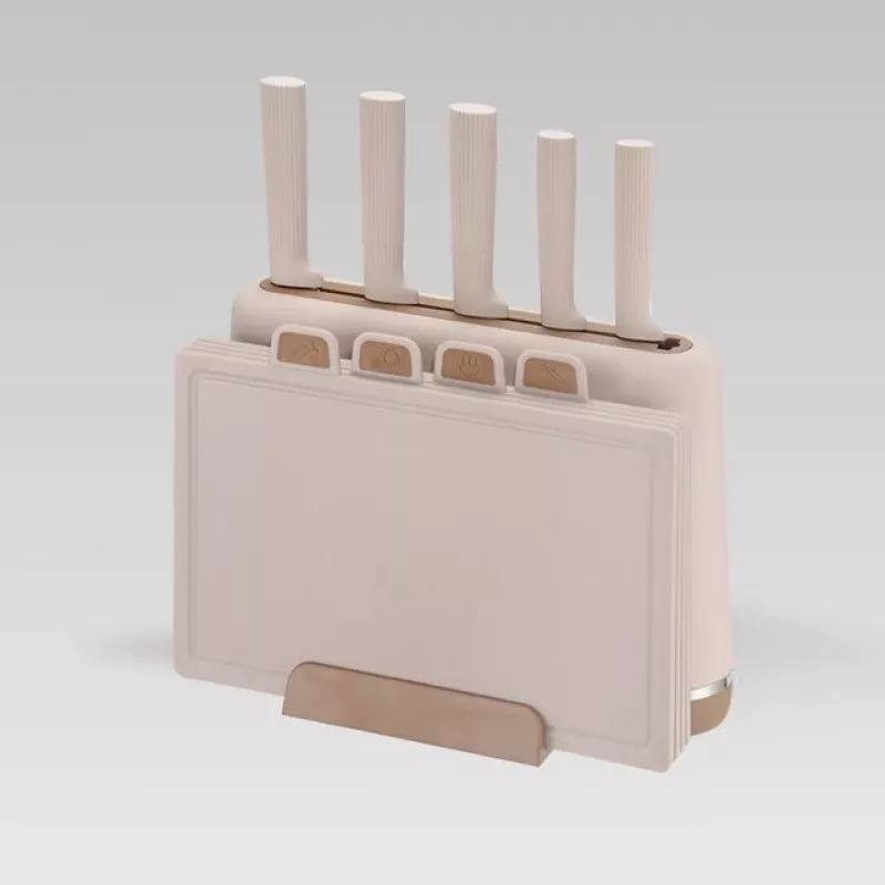 Maestro MR-1412-BEIGE Knife set with block + Cutting board set Beige
