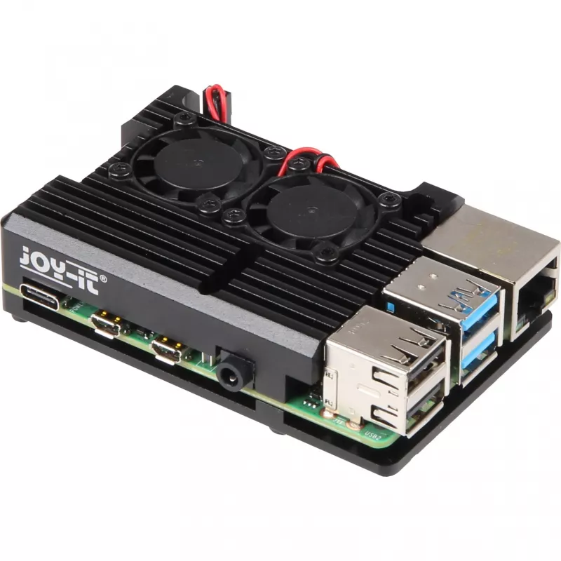 JOY-IT RPI CASE ALU07F - Enclosure for Raspberry Pi 4, Alu, Fan, black (RB-ALUCASEP4+07FAN)