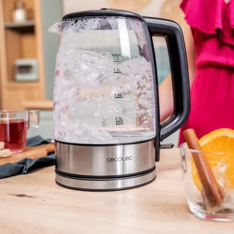 Cecotec Kettle | ThermoSense 340 Clear | Electric | 2200 W | 1.7 L | Glass | 360° rotational base | Clear