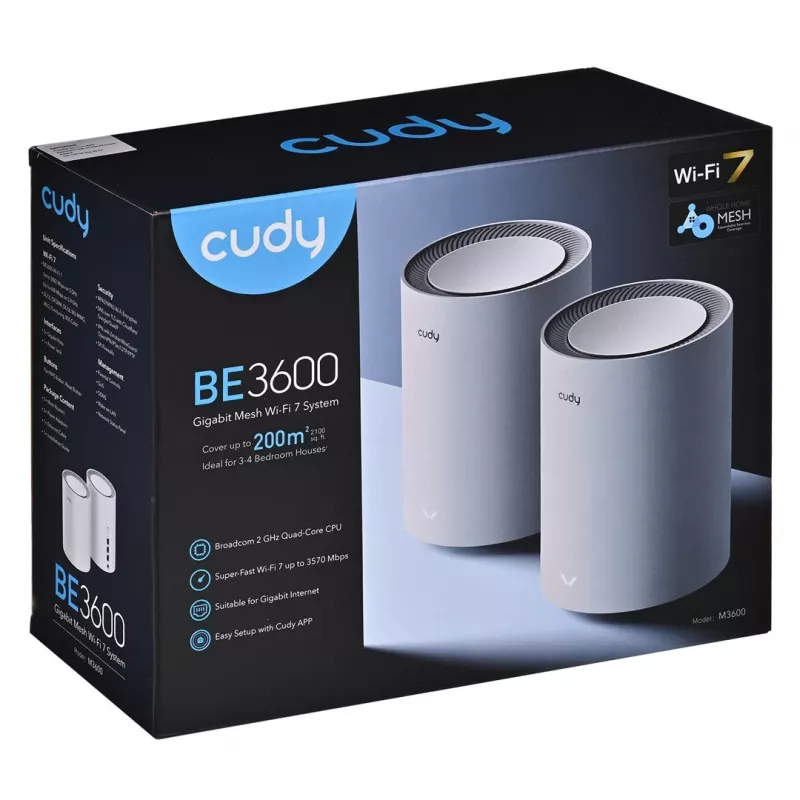 Mesh system Cudy M3600 Dual-band Wi‑Fi 7 2882 Mbit/s, 2-pack, 4 antennas, 3x LAN, 512 MB RAM, 2 GHz CPU